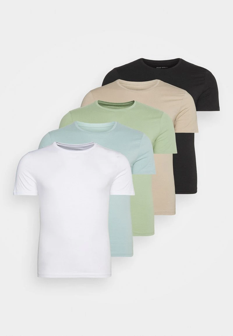 Pier One Uomo 5 PACK - T-shirt Basic - White/beige/black 3 Pier One Uomo 5 PACK - T-shirt Basic - White/beige/black
