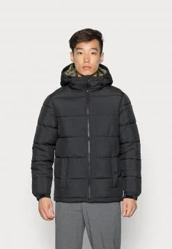 Pier One Uomo BASIC PUFFER JACKET WITH CONTRAST HOOD - Giacca Invernale - Black/olive