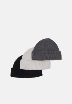 Pier One MICRO SHORT BEANIE COTTON 3 PACK UNISEX - Berretto - Black/dark Grey/off-white