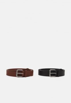 Pier One UNISEX 2 PACK - Cintura - Cognac/black