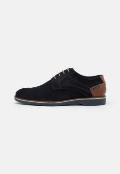 Pier One Uomo LEATHER - Stringate - Dark Blue