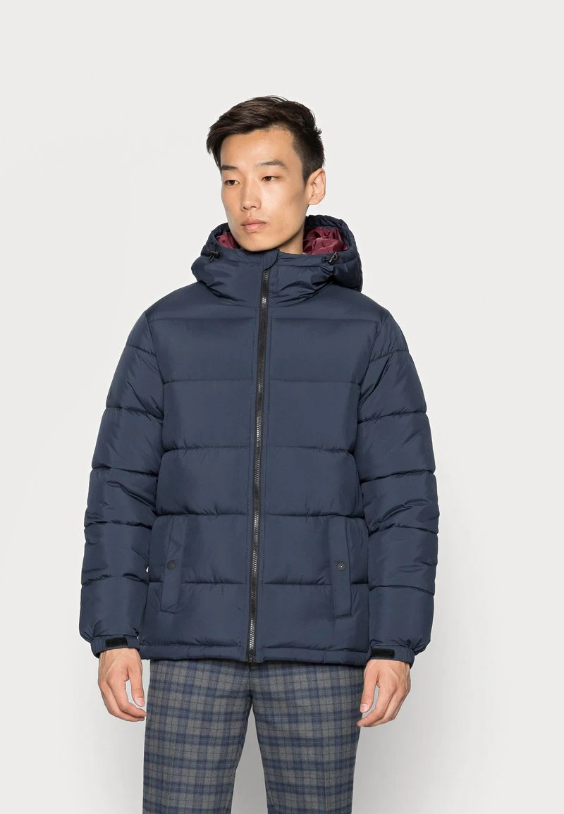 Pier One Uomo BASIC PUFFER JACKET WITH CONTRAST HOOD - Giacca Invernale - Dark Blue/bordeaux 3 Pier One Uomo BASIC PUFFER JACKET WITH CONTRAST HOOD - Giacca Invernale - Dark Blue/bordeaux