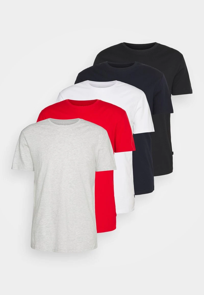 Pier One Uomo 5 PACK - T-shirt Basic - Mottled Light Grey/white/dark Blue 3 Pier One Uomo 5 PACK - T-shirt Basic - Mottled Light Grey/white/dark Blue