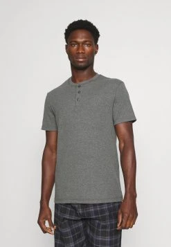 Pier One Uomo LOUNGE HENLEY TEE - Maglia Del Pigiama - Mottled Dark Grey