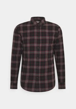 Pier One Uomo Camicia - Mottled Dark Grey / Bordeaux