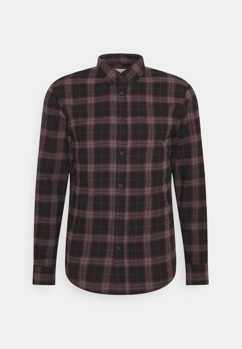 Pier One Uomo Camicia - Mottled Dark Grey / Bordeaux 3 Pier One Uomo Camicia - Mottled Dark Grey / Bordeaux