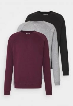 Pier One Uomo 3 PACK - Felpa - Bordeaux/black/grey
