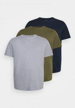 Pier One Uomo 3 PACK - T-shirt Basic - Olive/dark Blue/grey