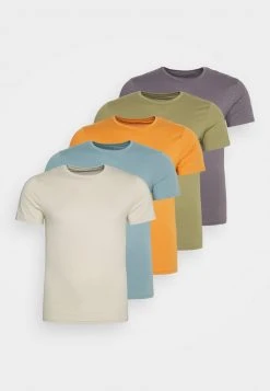 Pier One Uomo 5 PACK - T-shirt Basic - Orange/dark Blue/green