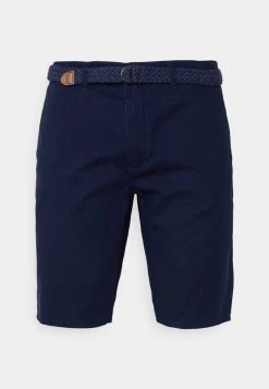 Pier One Uomo CHINOS WITH BELT - Shorts - Dark Blue