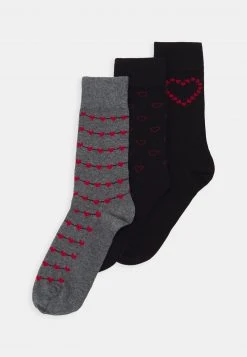Pier One Uomo VALENTINES SOCK 3 PACK - Calze - Black/red/mottled Grey