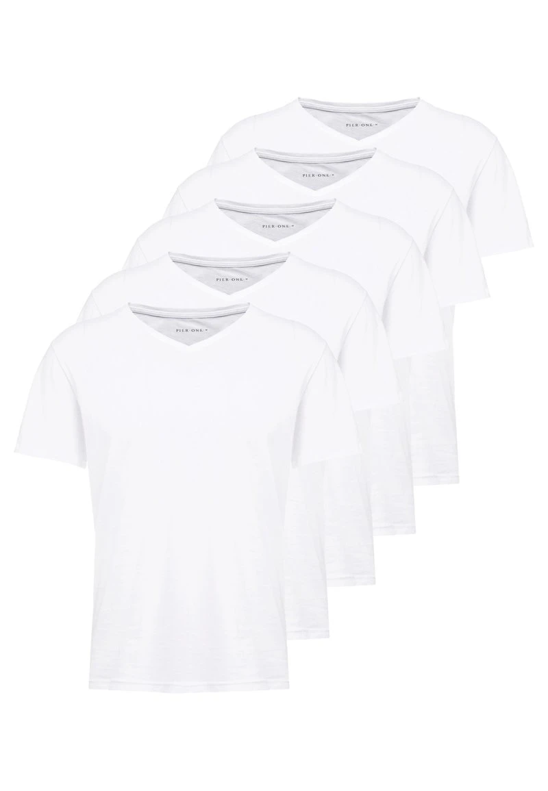 Pier One Uomo 5 PACK - T-shirt Basic - White 6 Pier One Uomo 5 PACK - T-shirt Basic - White - immagine 4