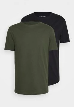 Pier One Uomo 2 PACK - T-shirt Basic - Black/khaki