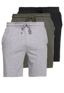 Pier One Uomo 3 PACK - Pantaloni Del Pigiama - Black/mottled Grey