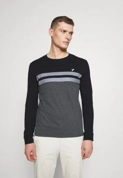 Pier One Uomo Maglietta A Manica Lunga - Black/mottled Dark Grey