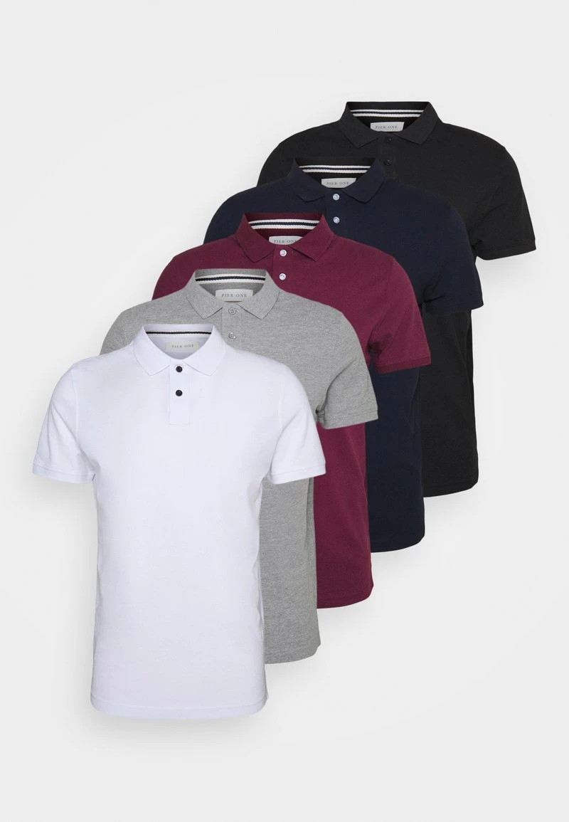 Pier One Uomo 5 PACK - Polo - Black/white/bordeaux/navy/gray Marl 3 Pier One Uomo 5 PACK - Polo - Black/white/bordeaux/navy/gray Marl