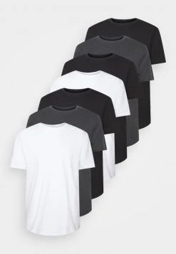 Pier One Uomo 7 PACK - T-shirt Basic - Mottled Dark Grey/white/black
