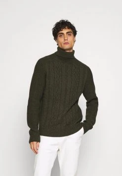 Pier One Uomo NEW CABLE TURTLENECK JUMPER - Maglione - Mottled Olive